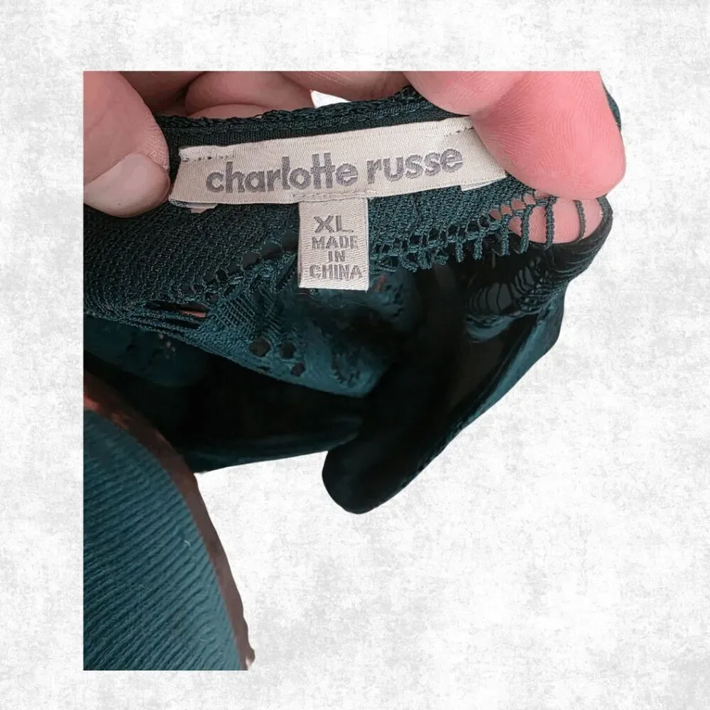 Charlotte Russe Teal Lace Romper – Size XL | Deep V Neck, Sleeveless - Picture 7 of 8